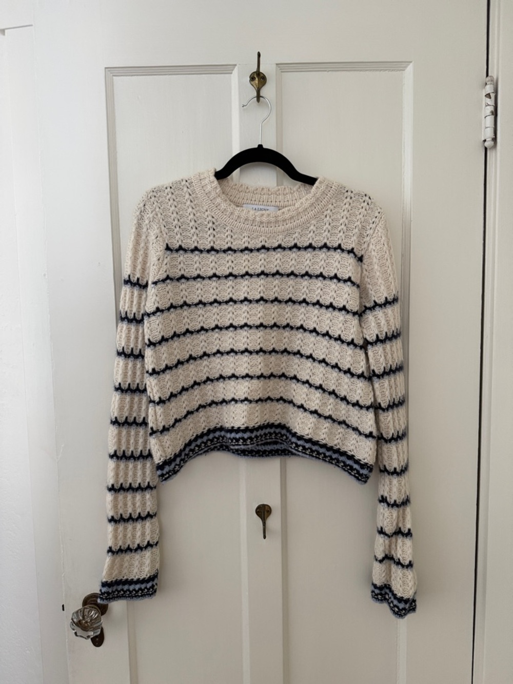 La Linge Cashmere Striped Crewneck Knit Sweater - Cream & Navy